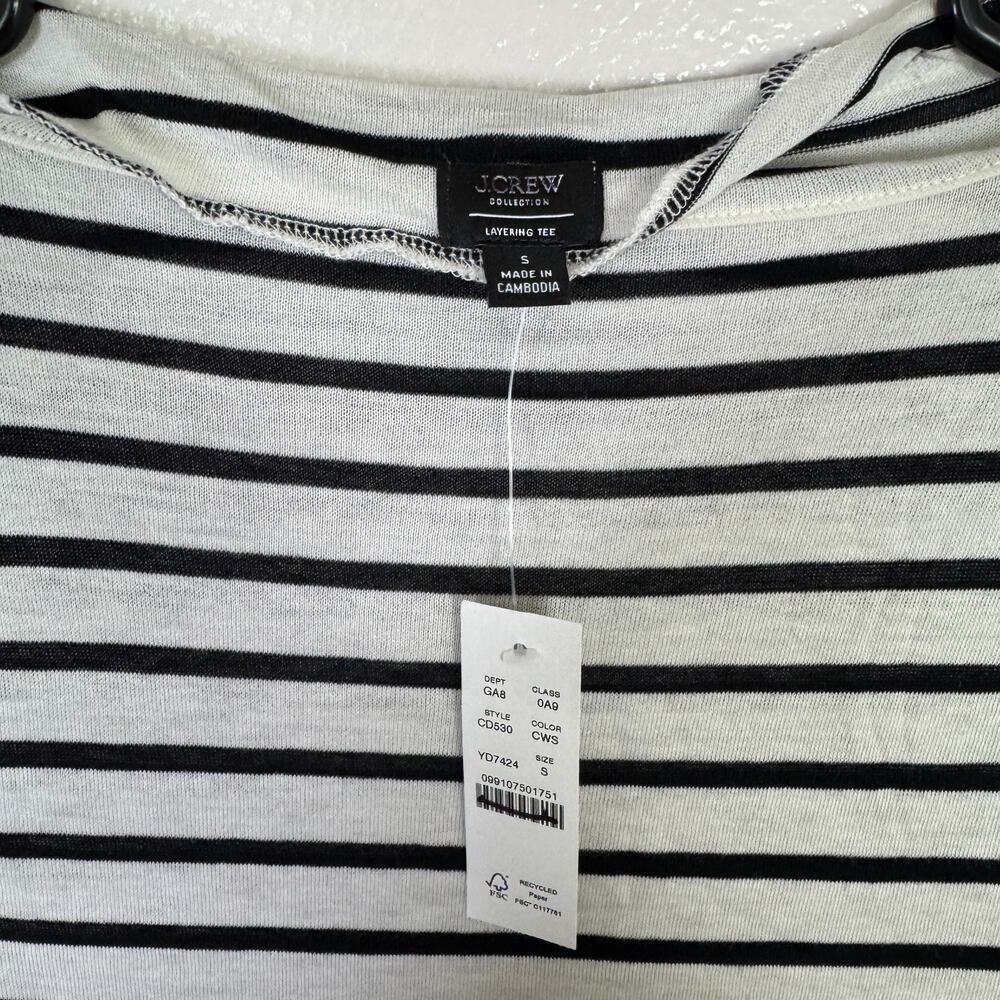 J.Crew Collection Sheer Wool Blend Long Sleeve T-Shirt WMNS S White Black Stripe - Picture 4 of 9